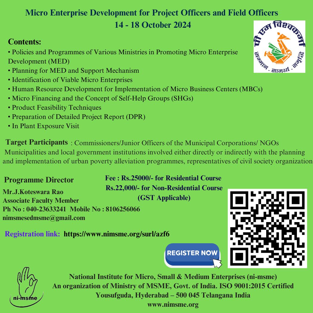 Micro Enterprise Development for  Project Officers and Field Officers 