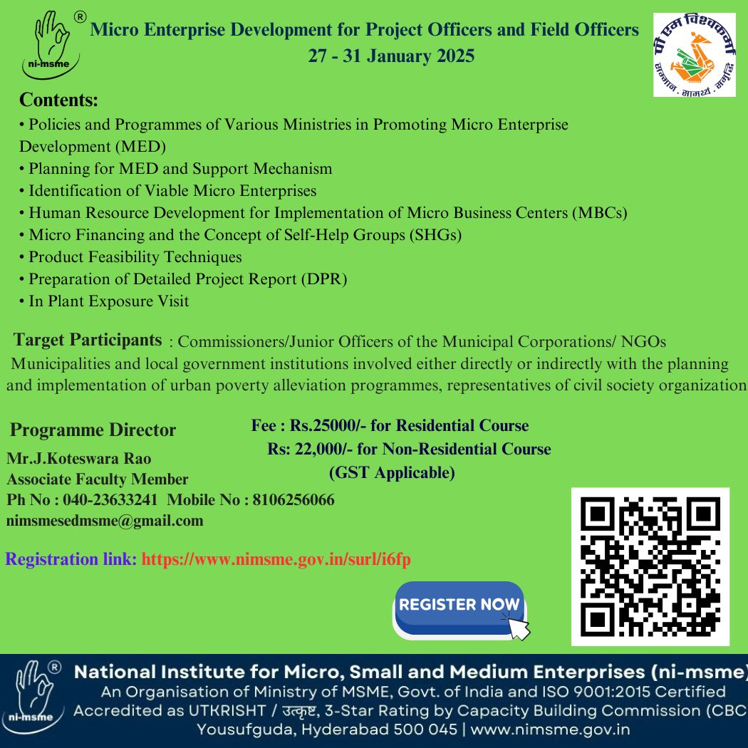 One Week Training Programme on Micro-Enterprise Development for Project Officers and Field Officers