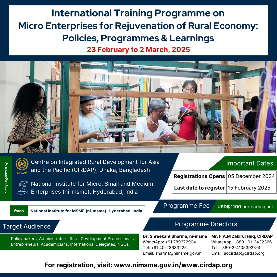 International Training Programme on Micro Enterprises for Rejuvenation of Rural Economy Policies, Programmes & Learnings