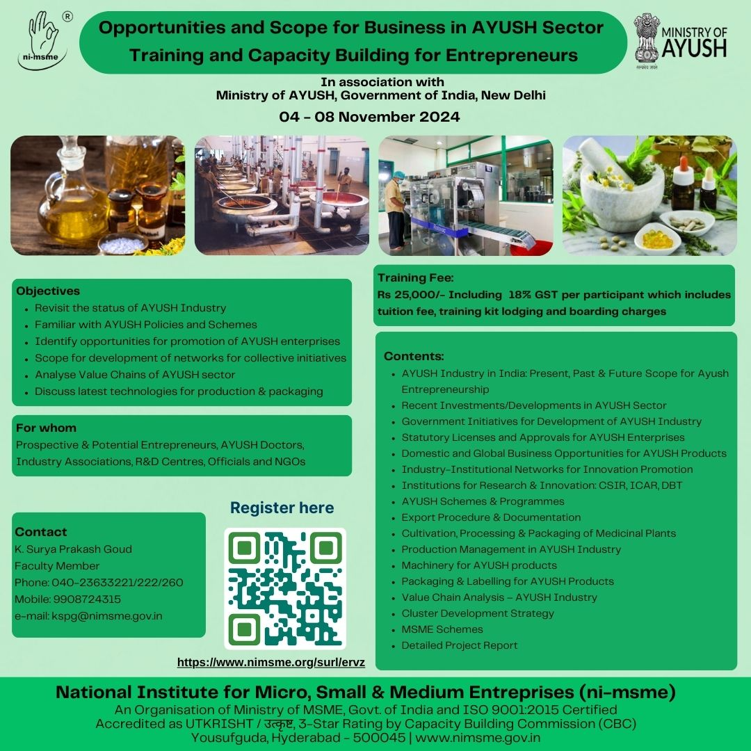 Opportunities and Scope for Business in Ayush Sector Training and Capacity Building for Entrepreneurs 