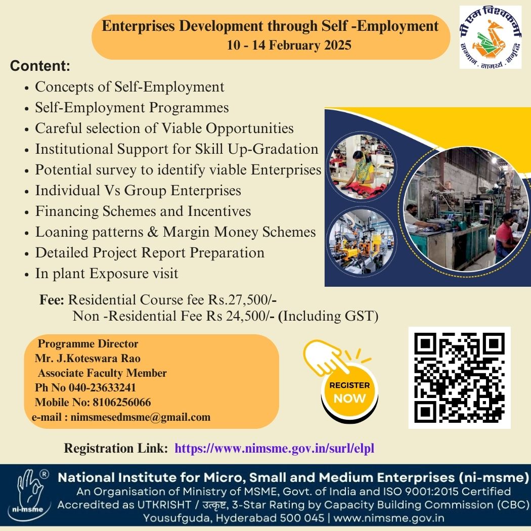 One Week Training Programme on Enterprises Development through Self - Employment